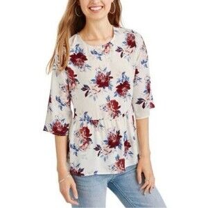 White floral peplum blouse top size XL